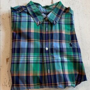 Polo by Ralph Lauren Green, Blue & Tan Plaid Button-Down Shirt